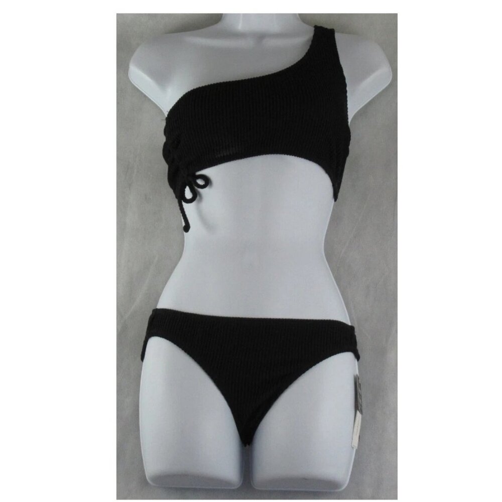 NWT Salt + Cove Juniors 2-Piece One-Shoulder Bikini Swimsuit Set, Black, Medium